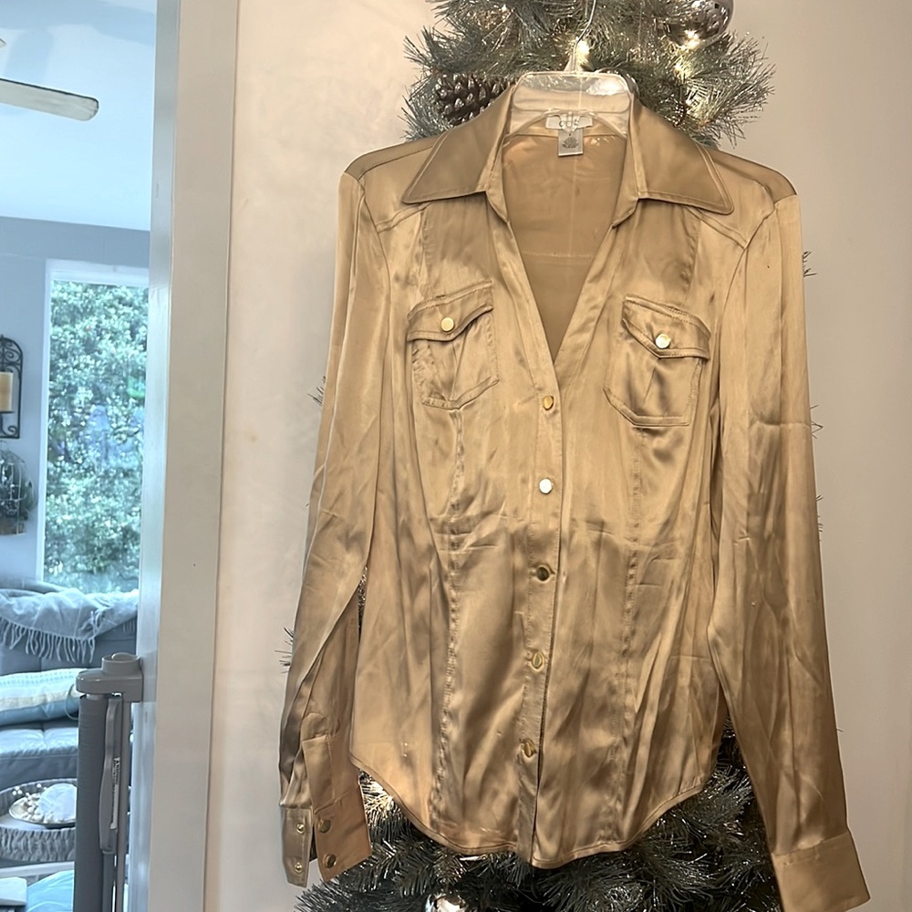 Cache Gold silk shirt size 8